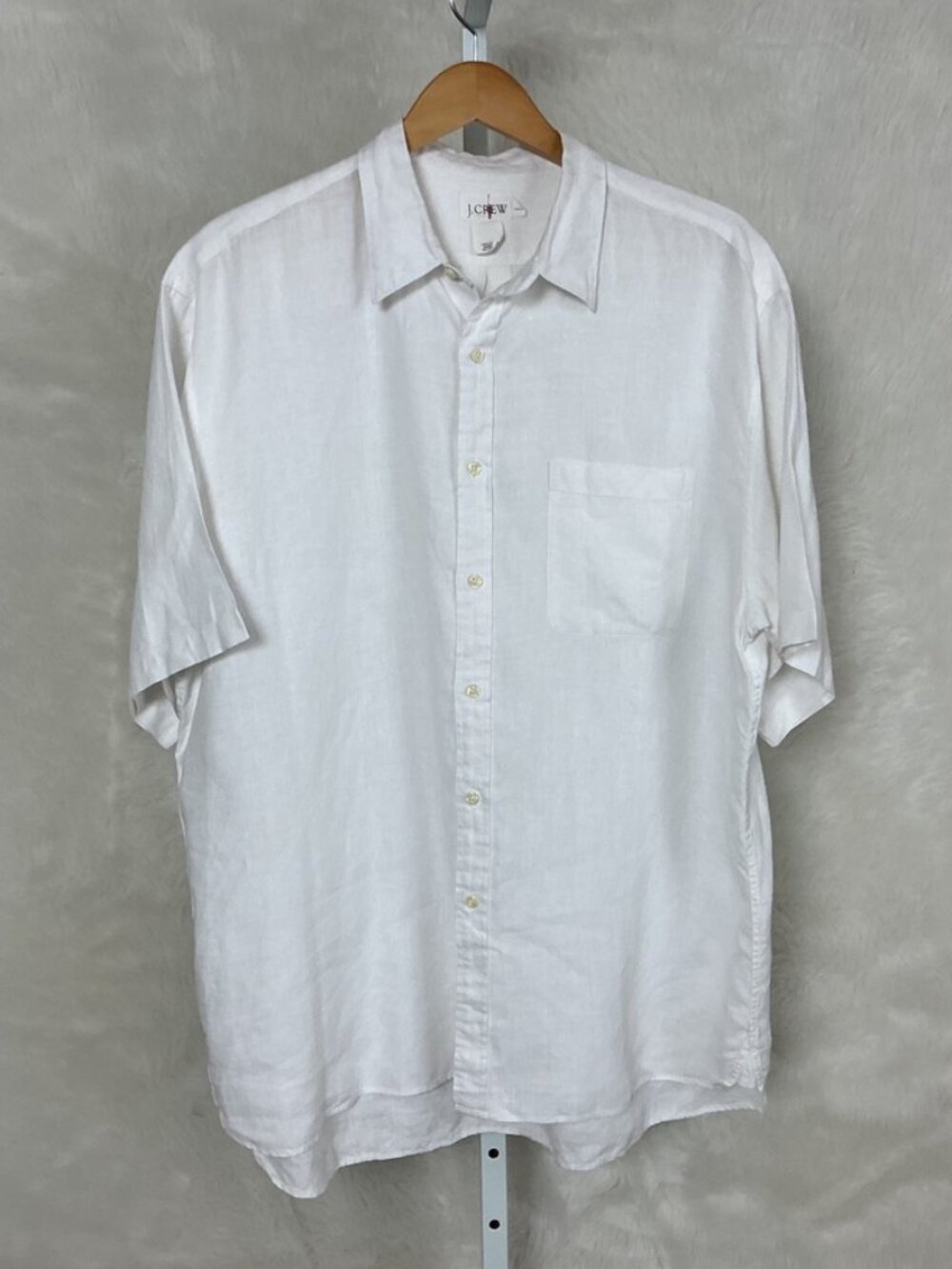 Vintage 90s J. Crew White Short Sleeve Collared Button Front Linen Shirt LT Tall